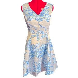 Nanette Lepore Metallic Crinkle Jaquard Floral Dress